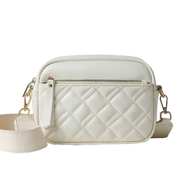 TAZAG Women's crossbody bag, wide shoulder strap leather crossbody bag, small quilted crossbody bag