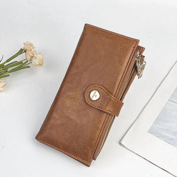 TAZAG fashionable and simple women's long wallet with multiple card slots, zipper coin purse clutch