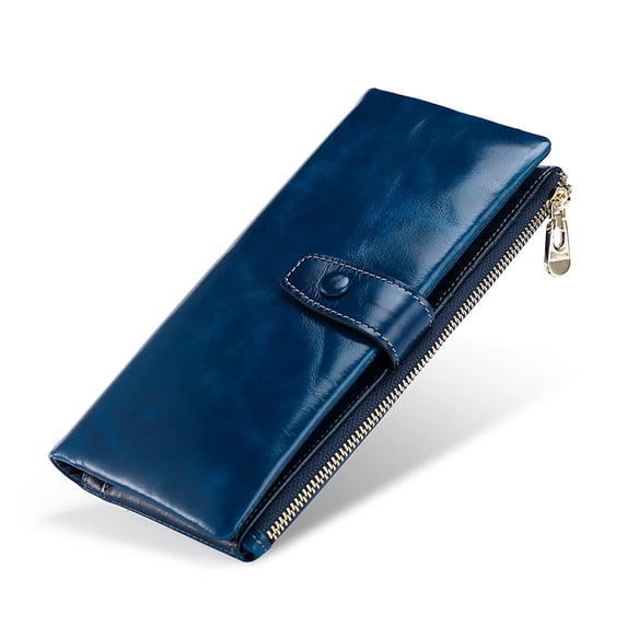 TAZAG high-quality oil wax leather long women's wallet multi-card slot genuine leather clutch bag multi-functional zipper coin purse