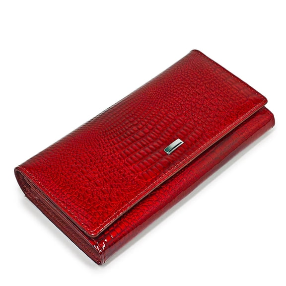 TAZAG magnetic buckle women's patent leather wallet long multi-card slot genuine leather clutch