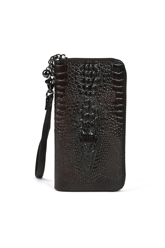 men's long wallet genuine leather crocodile pattern business multi-card clutch bag head layer cowhide money clip
