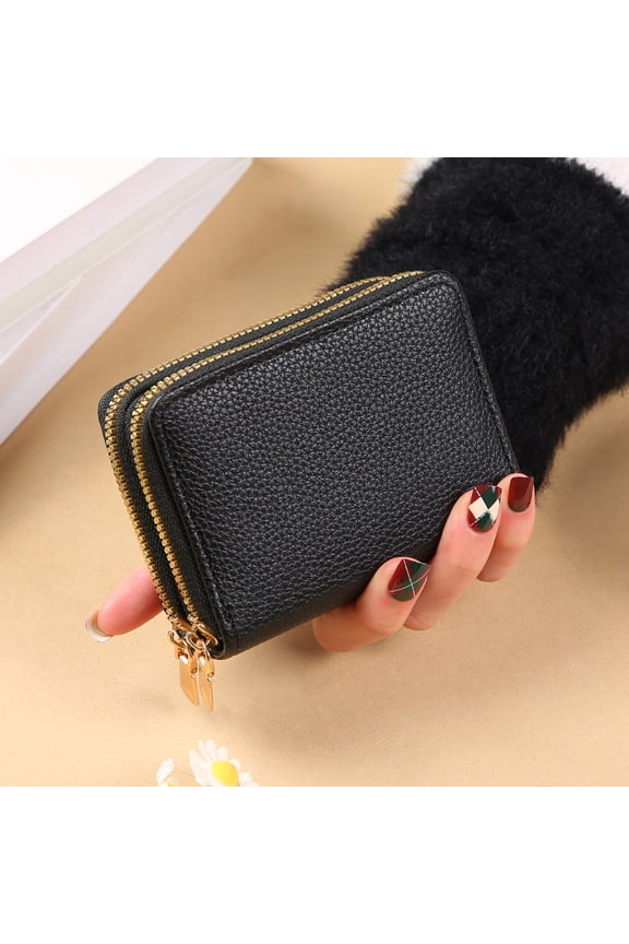 multifunctional antimagnetic accordion card holder double zipper women's wallet large capacity multi-card slot coin purse