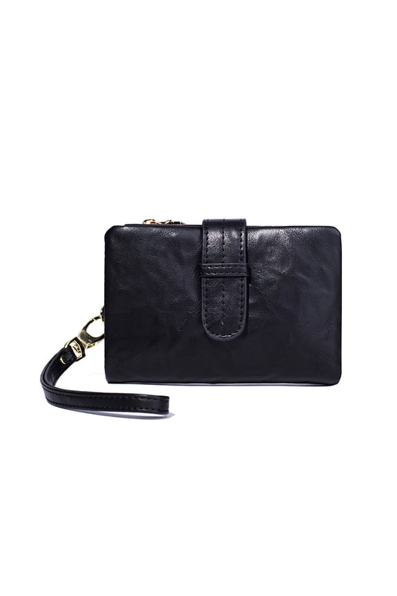 retro multi-function 3-fold wallet for women's portable coin wallet simple solid color multi-card clutch