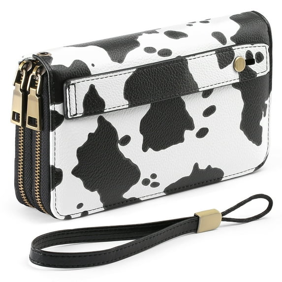TAZAG retro solid color cow pattern clutch bag for women anti-theft wallet leopard print PU leather money clip