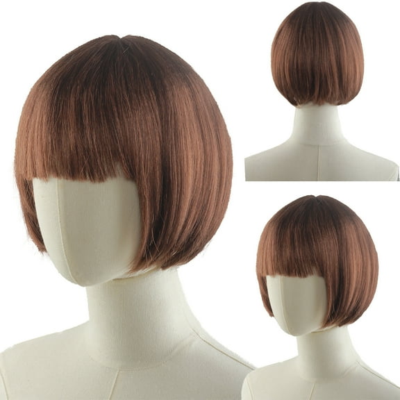 TAZAG short straight hair wig with bangs, universal synthetic wig for Halloween, parties, anime role-playing daily