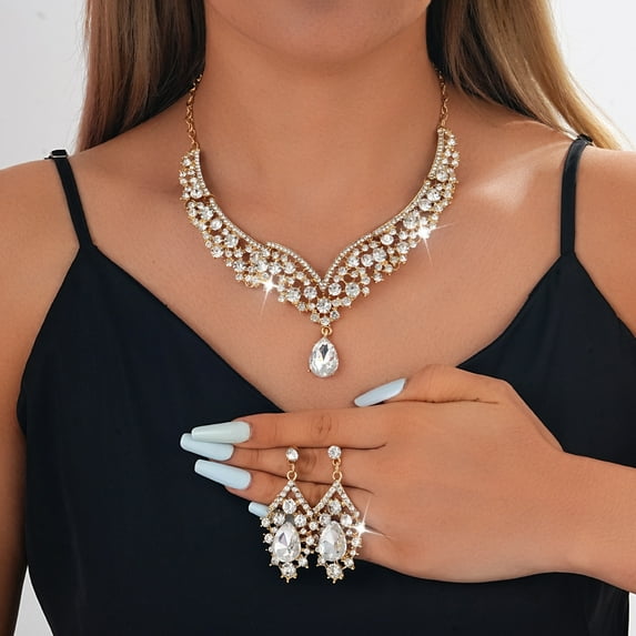 TAZAG vintage exaggerated necklace and earrings set cocktail party wedding jewelry