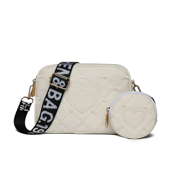 TAZAG wide shoulder strap small square bag coin wallet two-piece set quilted love bag mobile phone crossbody bag
