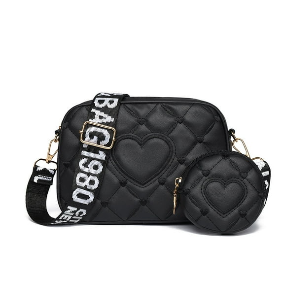 TAZAG wide shoulder strap small square bag coin wallet two-piece set quilted love bag mobile phone crossbody bag