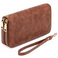 thumbnail image 1 of TAZAG women's new wallet genuine leather long double zipper bag fashionable camellia embossed first layer cowhide wallet, 1 of 10