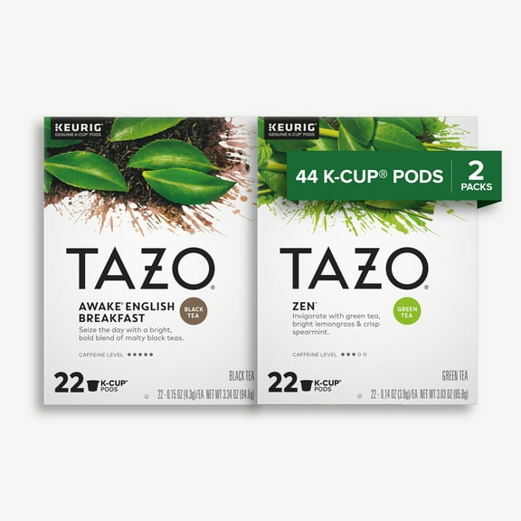 TAZO Awake & Zen K-Cup Tea Bundle, Black Tea & Green Tea, 44 Pods (2 Pack Bundle)