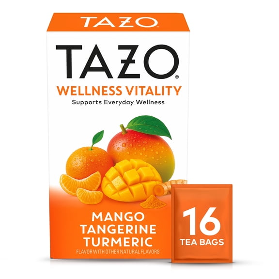 TAZO Turmeric Wellness Tea, VitalityTurmeric Ginger Lemongrass, Mango Tangerine Flavor, Caffeine-Free, 16 Tea Bags