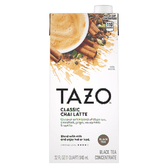 TAZO Classic Chai Latte Black Tea Concentrate, Made From Real Black Tea, 32oz Carton