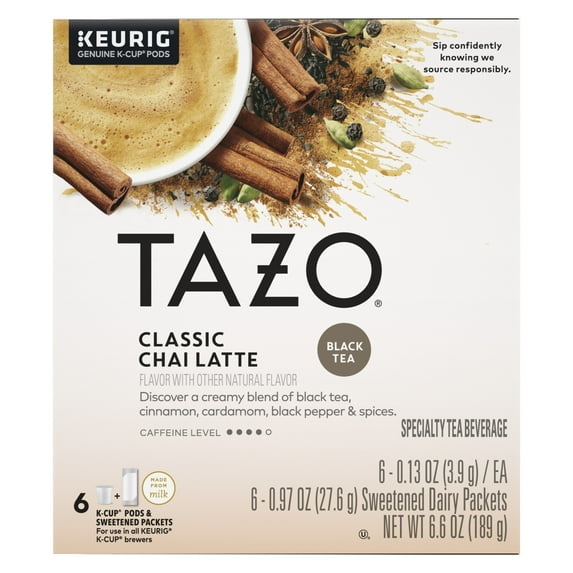 TAZO Classic Chai Latte K-Cup® Pods Black Tea, Caffeinated, Tea Bags 6 Ct