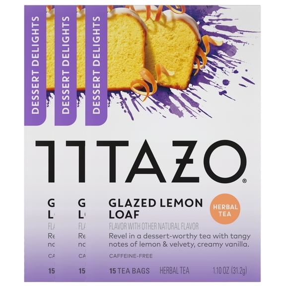 TAZO Glazed Lemon Loaf Herbal Tea, Caffeine-Free, Dessert-Inspired Flavor, 15 Tea Bags (Pack of 3)
