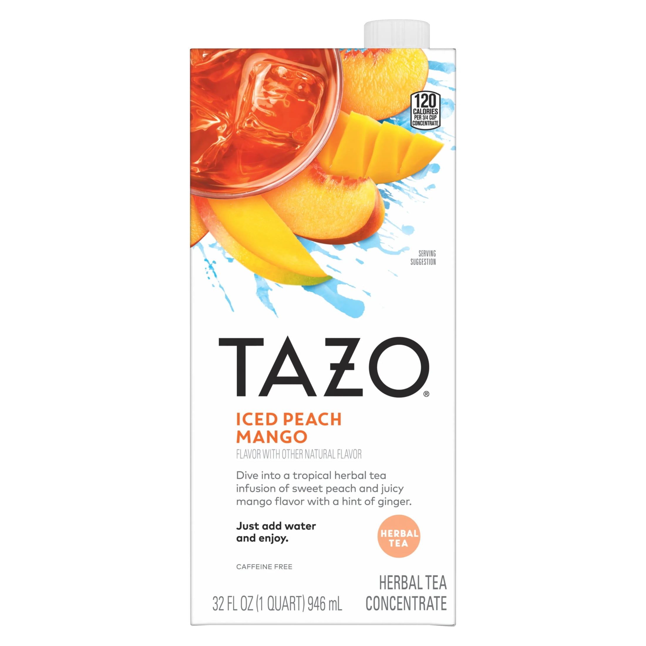 TAZO Iced Peach Mango Herbal Tea Concentrate, Caffeine-Free, 32oz