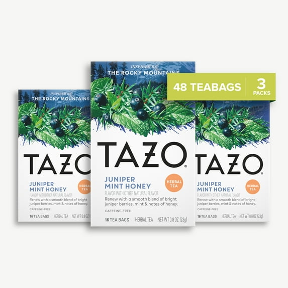 TAZO Juniper Mint Honey Tea Bags, Bundle of 3 Packs, 48 Total Tea Bags, Herbal Caffeine-Free
