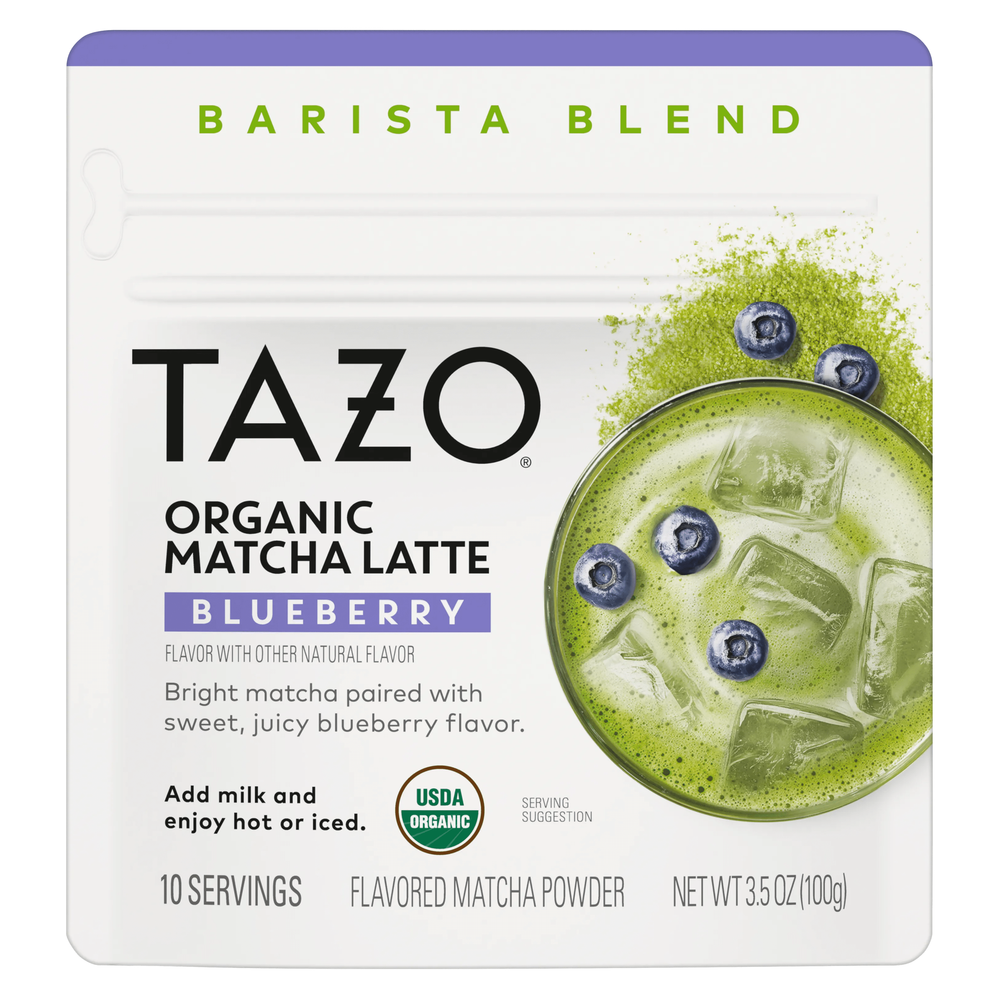 TAZO Organic Blueberry Matcha Latte Powder with 10 Servings, 3.5 oz