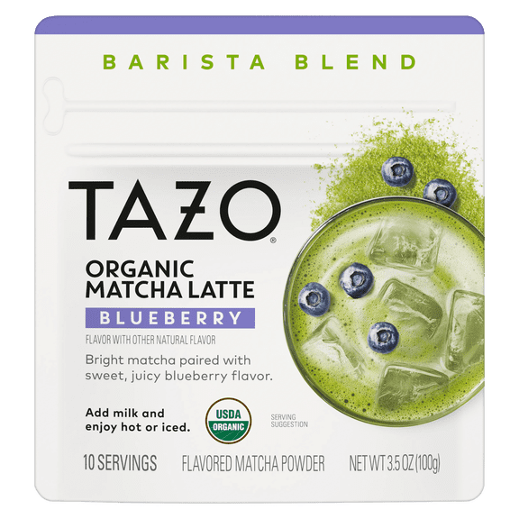 TAZO Organic Blueberry Matcha Latte Powder 3.5 oz Pouch 10 Servings
