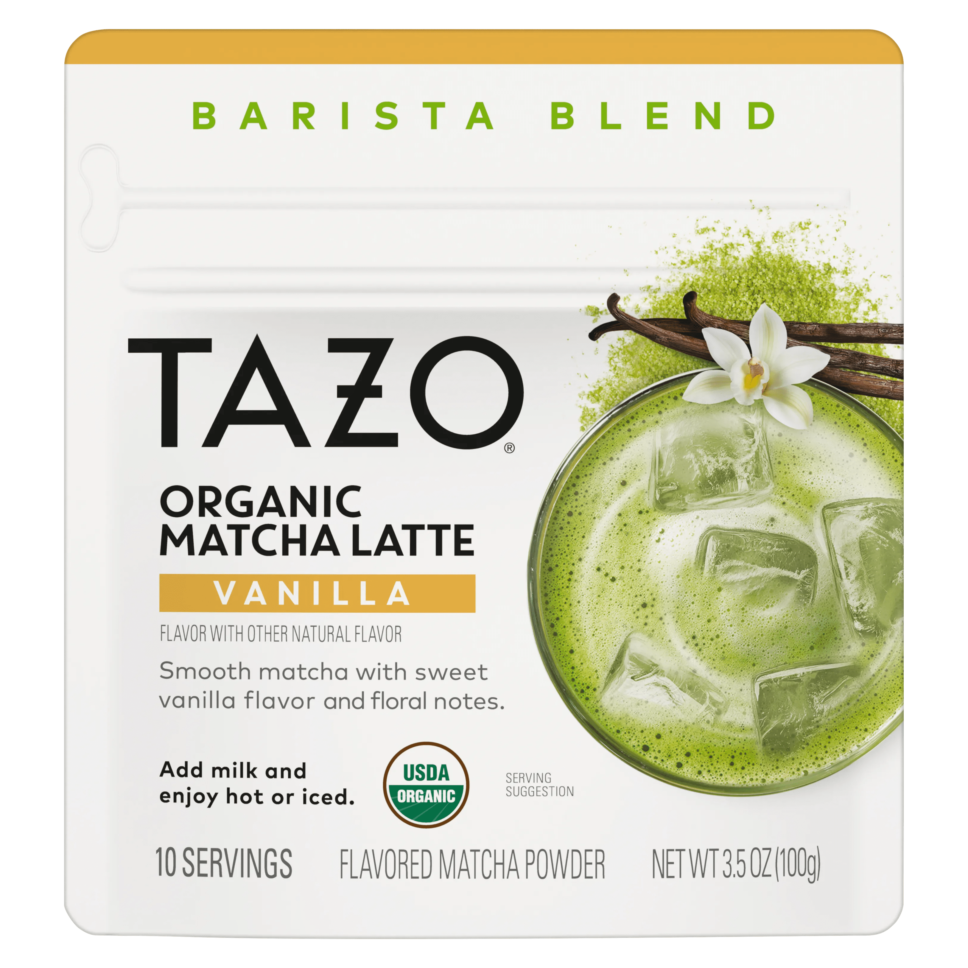 TAZO Organic Vanilla Matcha Latte, 10 Servings, 3.5 oz Pouch