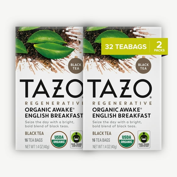 TAZO Organic Awake English Breakfast Black Tea, Bold Flavor, 16 Tea Bags, Pack of 2
