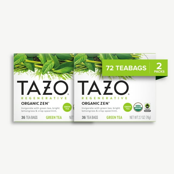 TAZO Organic Zen Green Tea Bags, 36 Count, Pack of 2, Total 72 Tea Bags, Caffeinated