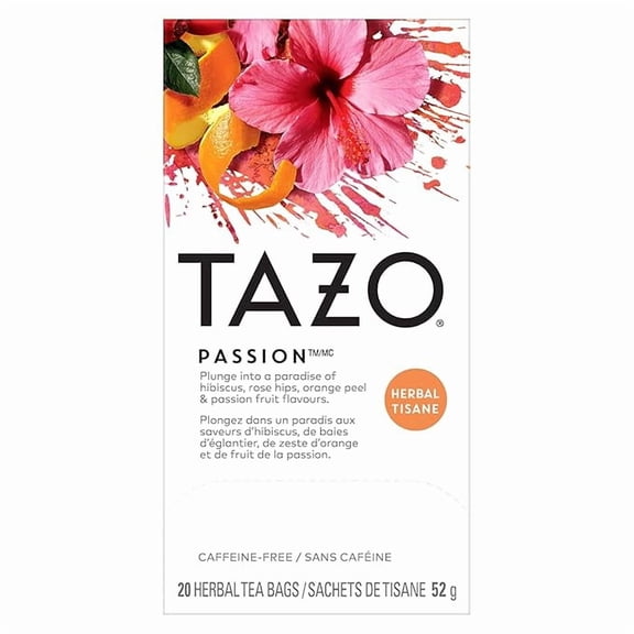 TAZO Passion Herbal Tea Bags, Hot or Iced, Caffeine Free, 20 Total Tea Bags ( Pack of 2 )