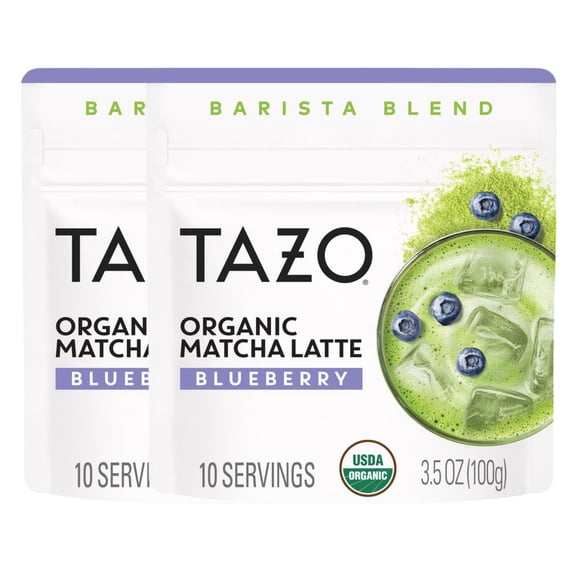 TAZO Organic Blueberry Matcha Latte Powder, 100g (3.5 oz), Makes 20 Servings, Café Style Matcha Drink Mix, Hot or Iced, USDA Organic, Vegan, Gluten-Free – 2 Pack