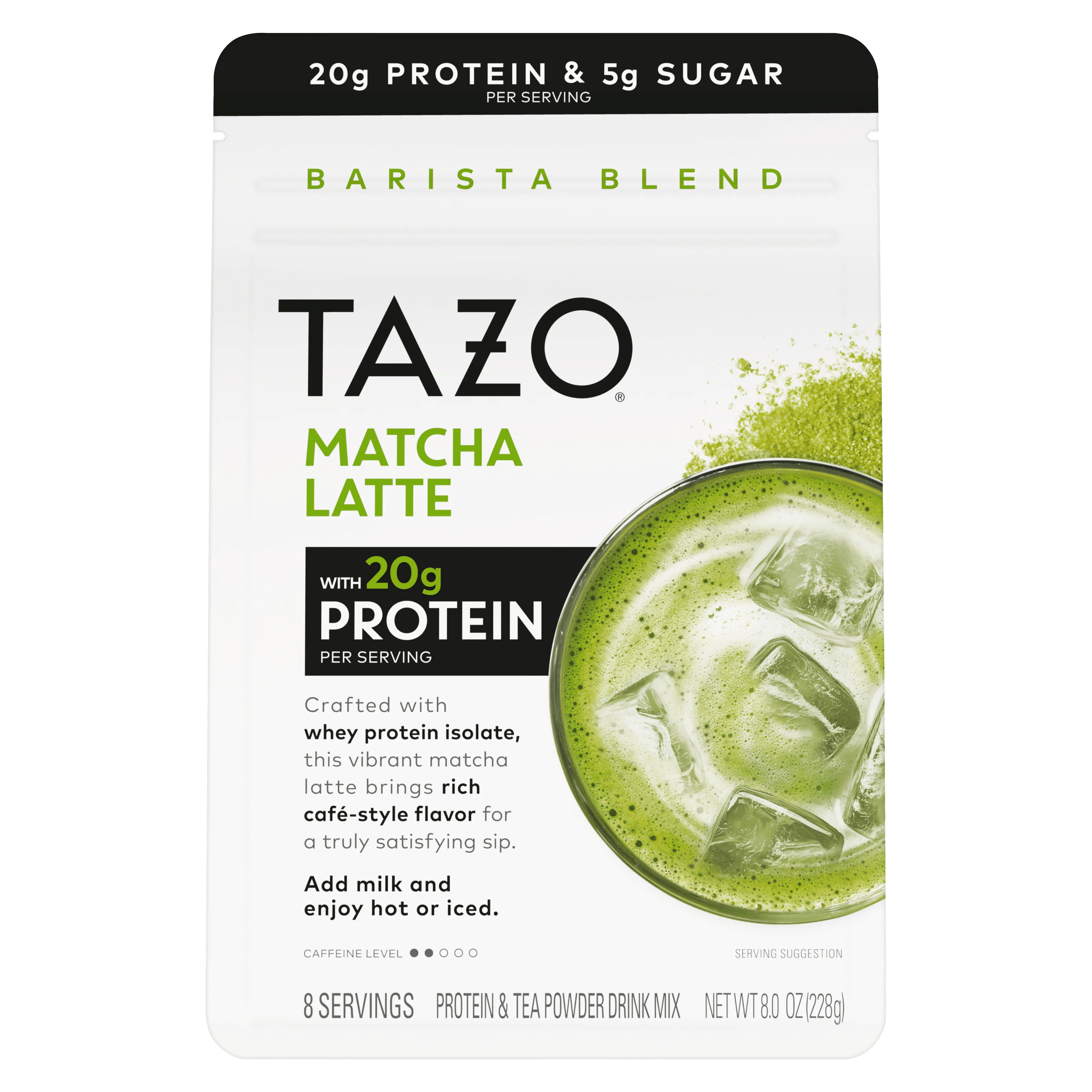 TAZO Protein Matcha Latte Powder with Whey Protein Isolate, 8oz Pouch, 8 Servings