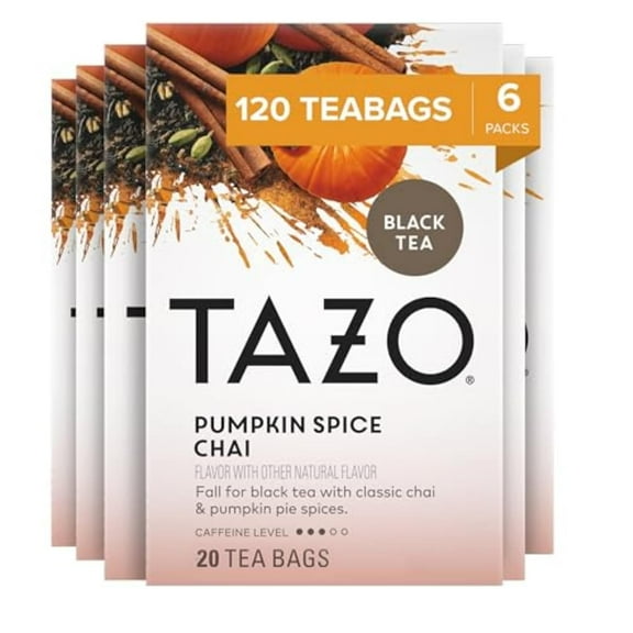 TAZO Pumpkin Spice Chai Black Tea Bags, Moderate Caffeinated Tea, 120 Total Tea Bags (20ct - Pack of 6)