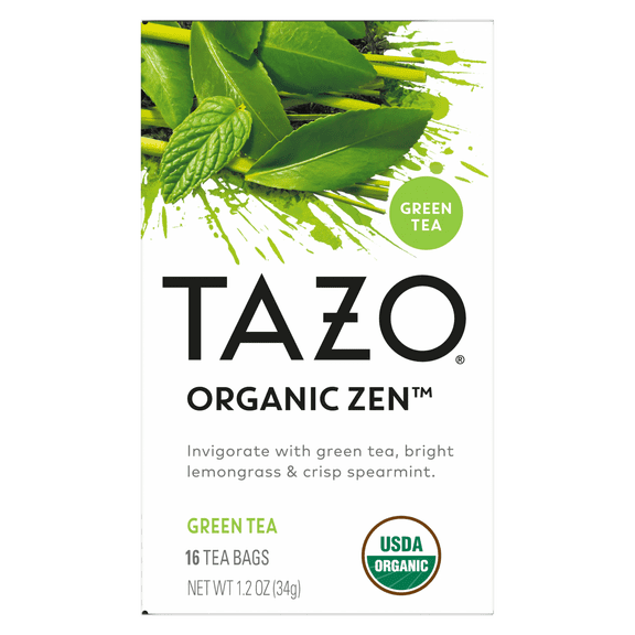 TAZO Organic Zen Green Tea Bags, Green Tea with Spearmint and Lemongrass, 16 Count