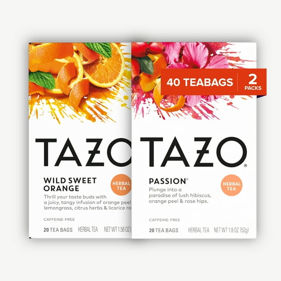 TAZO Wild Sweet Orange & Passion Herbal Tea Bags Bundle, Caffeine-Free, 40 Total Bags