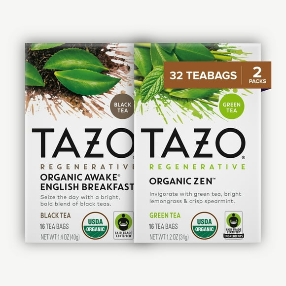 TAZO Zen Green Tea & Awake English Breakfast Tea Bundle, 32 Tea Bags Total, Pack of 2