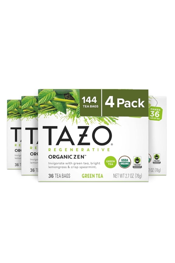 TAZORegenerative Organic Zen Green Tea Bags, 36 Count (Pack of 4)