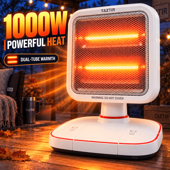 TAZTIR 1000W Under Desk Space Heater, Foot Press Or Hand Control With 2 Heat Settings, 45 Adjustable Radiant Heater, Tip-Over Auto Shutoff, Quiet Personal Heater For Office, Desk And Floor