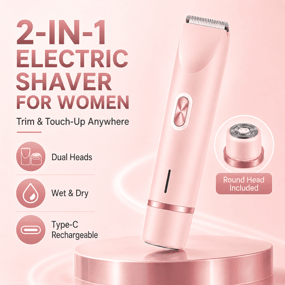 TAZTIR Dual-Head Electric Hair Trimmer for Women, Rechargeable Lithium Battery, IPX7 Waterproof, USB Charging, Multipurpose Bikini Razor and Face Shaver