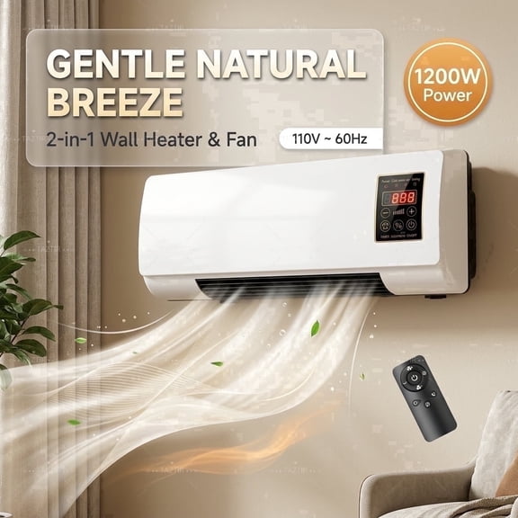 2-In-1 Wall Mounted Portable Air cooler Heater & Natural Air Fan,With Warm Remote Control Space Heat, 1200W