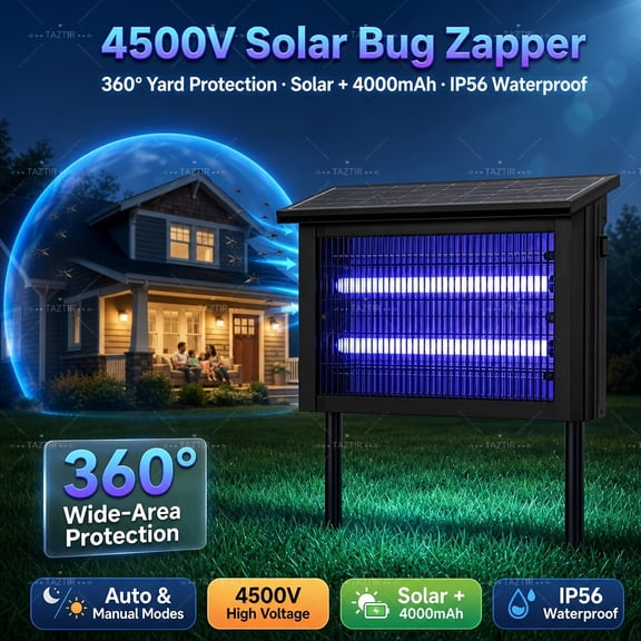 TAZTIR Solar Bug Zapper Outdoor, 1 Acre Mosquito & Fly Killer Lamp, Waterproof Insect Control for Garden, Patio