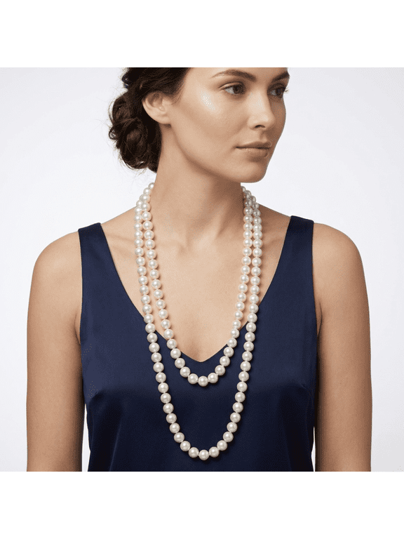10MM White Pearl Long Necklace – 72 Inch Endless Pearl Strand, Elegant Classic Statement Jewelry for Women #N114110674