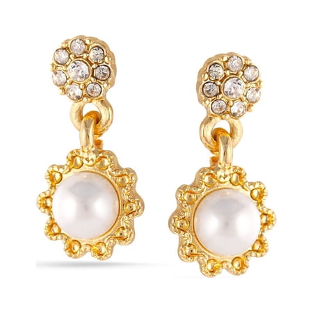 TAZZA WOMEN'S GOLD CREAM PEARL CRYSTAL EARRING