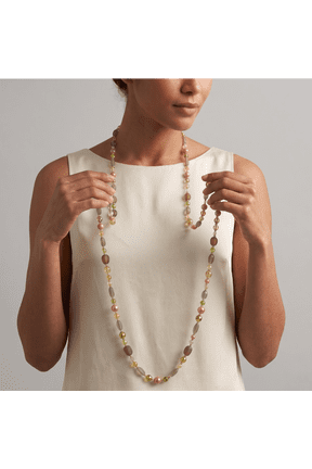 WOMEN'S GOLD-TONE GLITTER CRYSTALS FAUX PEARLS AND BEADS LONG NECKLACE #N12733 GLD GRN