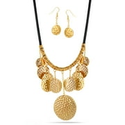 TAZZA WOMEN'S GOLD-TONE HAMMERED DISC EARRINGS AND STATEMENT NECKLACE SET