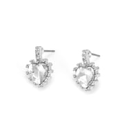 TAZZA WOMENS RHODIUM HEART CRYSTAL STUD EARRINGS VALENTINES DAY GIFT IDEA FOR HER