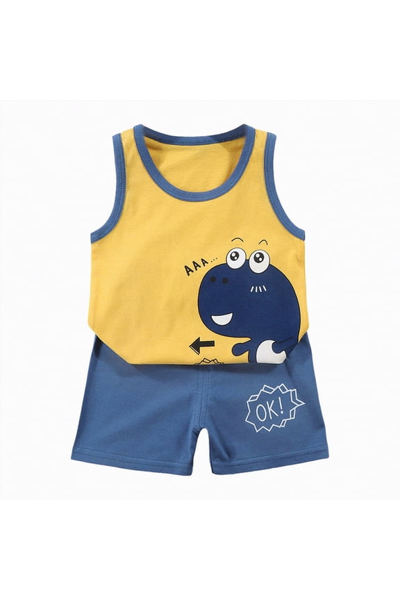 1 Year Old Boy Clothes Baby Boy Clothes 3-6 Months Baby Boy Summer Clothes Sleeveless Tank Tops Vest T-Shirt + Casual Shorts Toddler Outfits Set(Navy,3-6 Months)