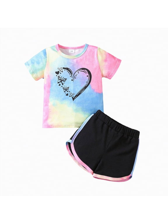 1T 2T 3T 4T 5T 6T Toddler Baby Girl Summer Clothes Set Short Sleeve T-shirt Tops Pants Little Kids School Wear Outfits 2Pcs(Sky Blue,3-4 Years)