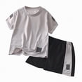 thumbnail image 1 of TAmten Boys Short Sets Outfits Cotton Casual Crewneck Short Tee Shirt Plaid Shorts Beach Clothes 2-Pack Set for Boys(Grey,4-5 Years), 1 of 3