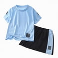 thumbnail image 1 of TAmten Boys Short Sets Outfits Cotton Casual Crewneck Short Tee Shirt Plaid Shorts Beach Clothes 2-Pack Set for Boys(Sky Blue,18-24 Months), 1 of 9