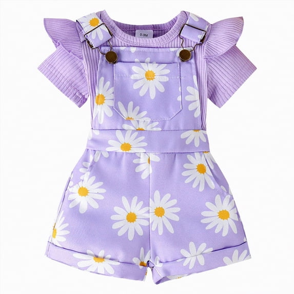 TAmtem Clothes for 3 Year Old Girls Toddler 2 Piece Outfits Girls Toddler Girl Clothes Summer Outfits Cute Baby Short Sleeve T-Shirt Shorts Printed(Purple,3-6 Months)