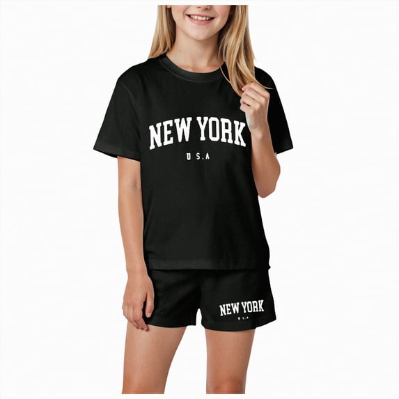TAmten Girls Summer Outfits Casual Lounge Set Short Sleeve T Shirt and Elastic Waist Shorts Sets Clothes for Girls 10-12(Black,9-10 Years)
