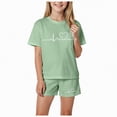 thumbnail image 1 of TAmten Girls Summer Outfits Casual Lounge Set Short Sleeve T Shirt and Elastic Waist Shorts Sets Clothes for Girls 10-12(Light Green,7-8 Years), 1 of 4