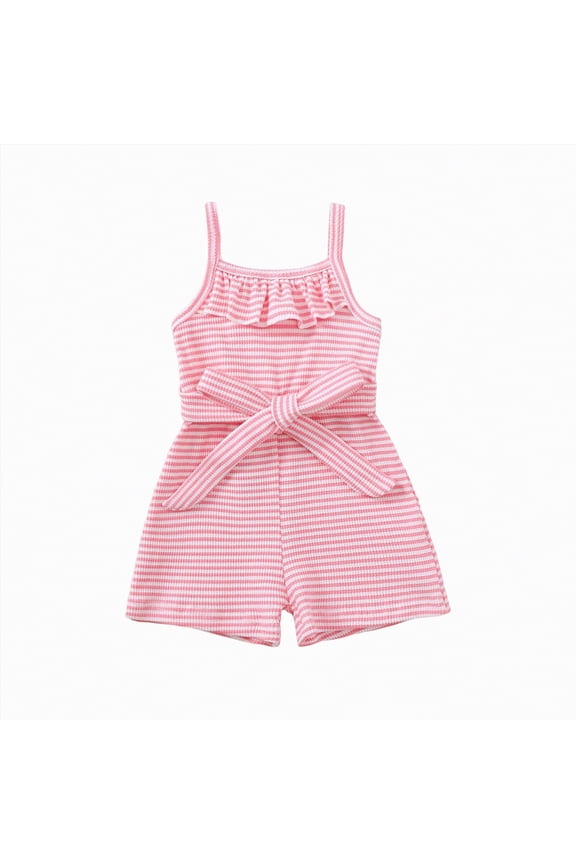 Toddler Baby Girl Pink Sleeveless Ruffle Jumpsuit 1T 2T 3T 4T 5T 6T Summer Romper Outfits Short Ruffle Sleeve(Pink,18-24 Months)